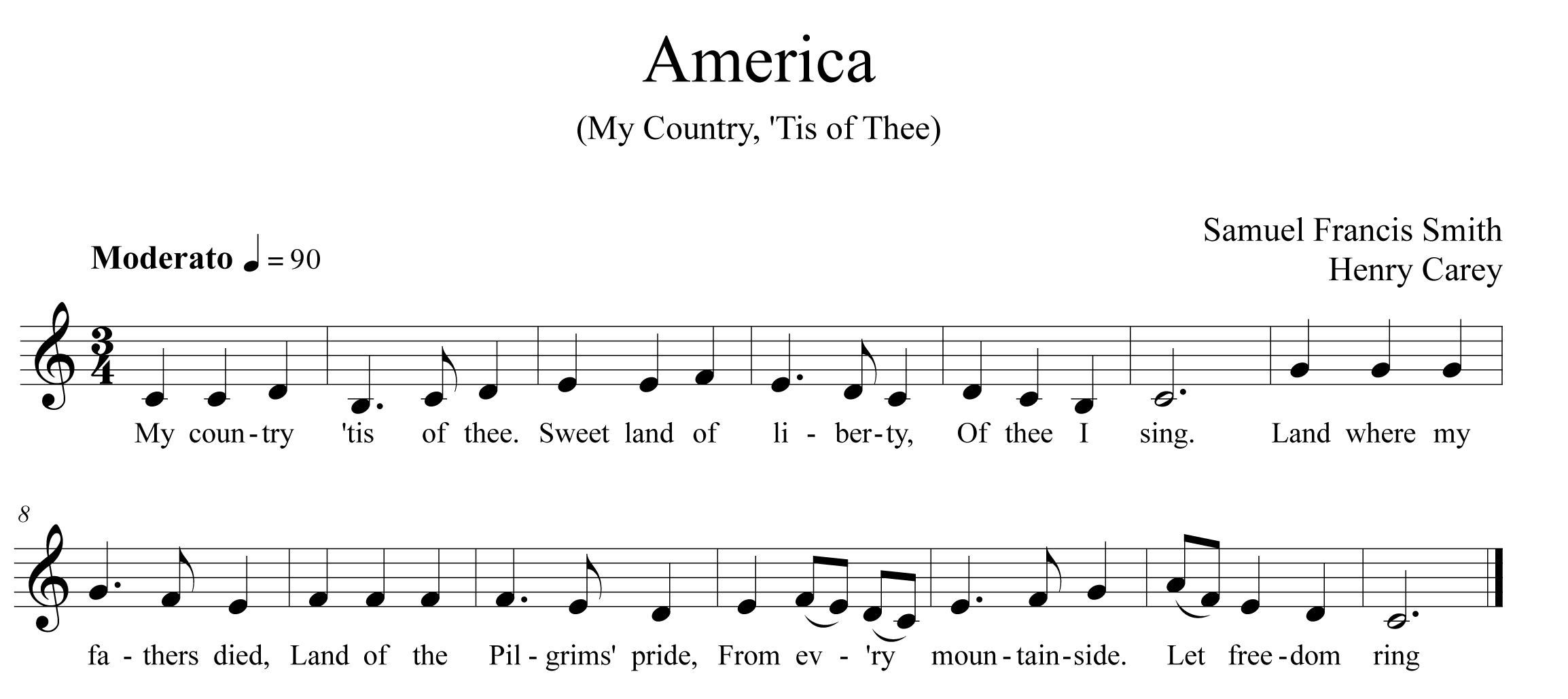 My Country 'Tis of Thee: Chords, Sheet Music, and Tab for , Traditiona...